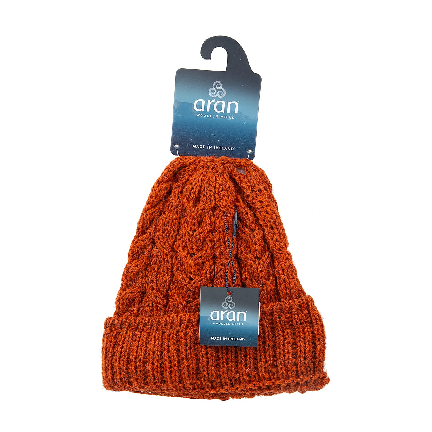 ARAN 100% Pure New Wool Irish Hat in Burnt Orange Colour (One Size)