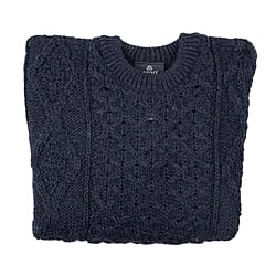 ARAN 100% Pure New Wool Irish Sweater - Blue