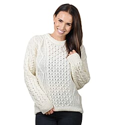 ARAN 100% Pure New Wool Irish Sweater (Size M) - Cream