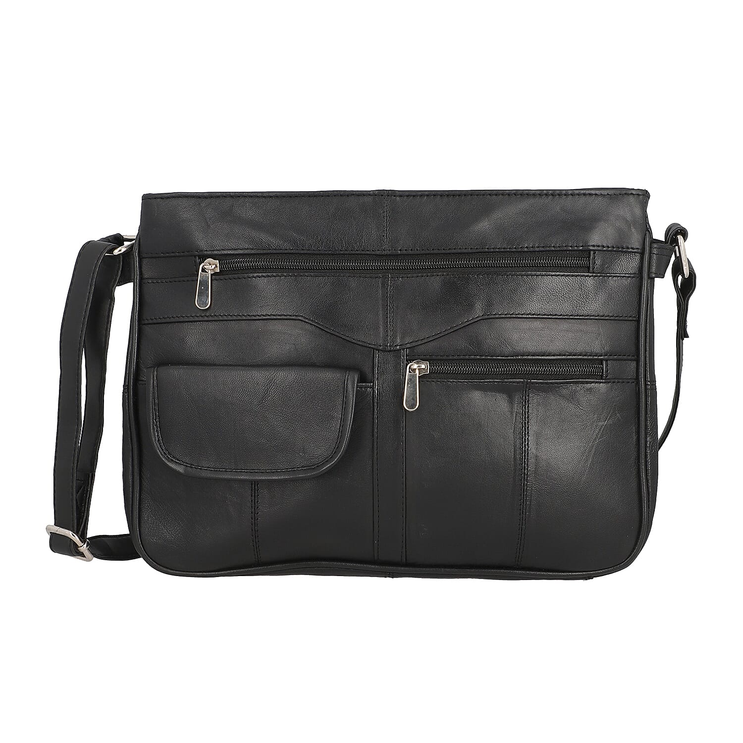 New Age - 100% Genuine Leather Crossbody Bag with Multiple Pockets and Adjustable Shoulder Strap (Size 30x23x8cm) - Black