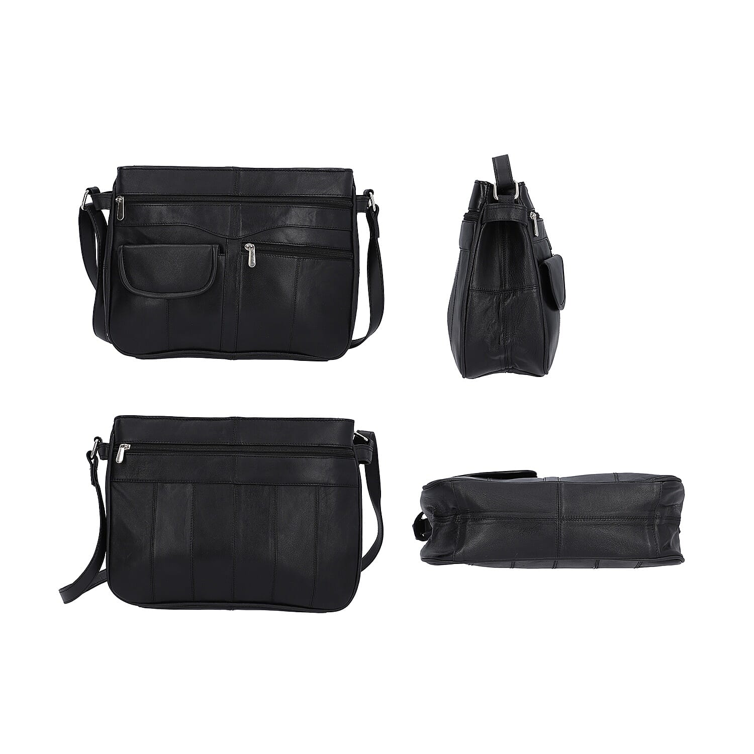 New Age - 100% Genuine Leather Crossbody Bag with Multiple Pockets and Adjustable Shoulder Strap (Size 30x23x8cm) - Black