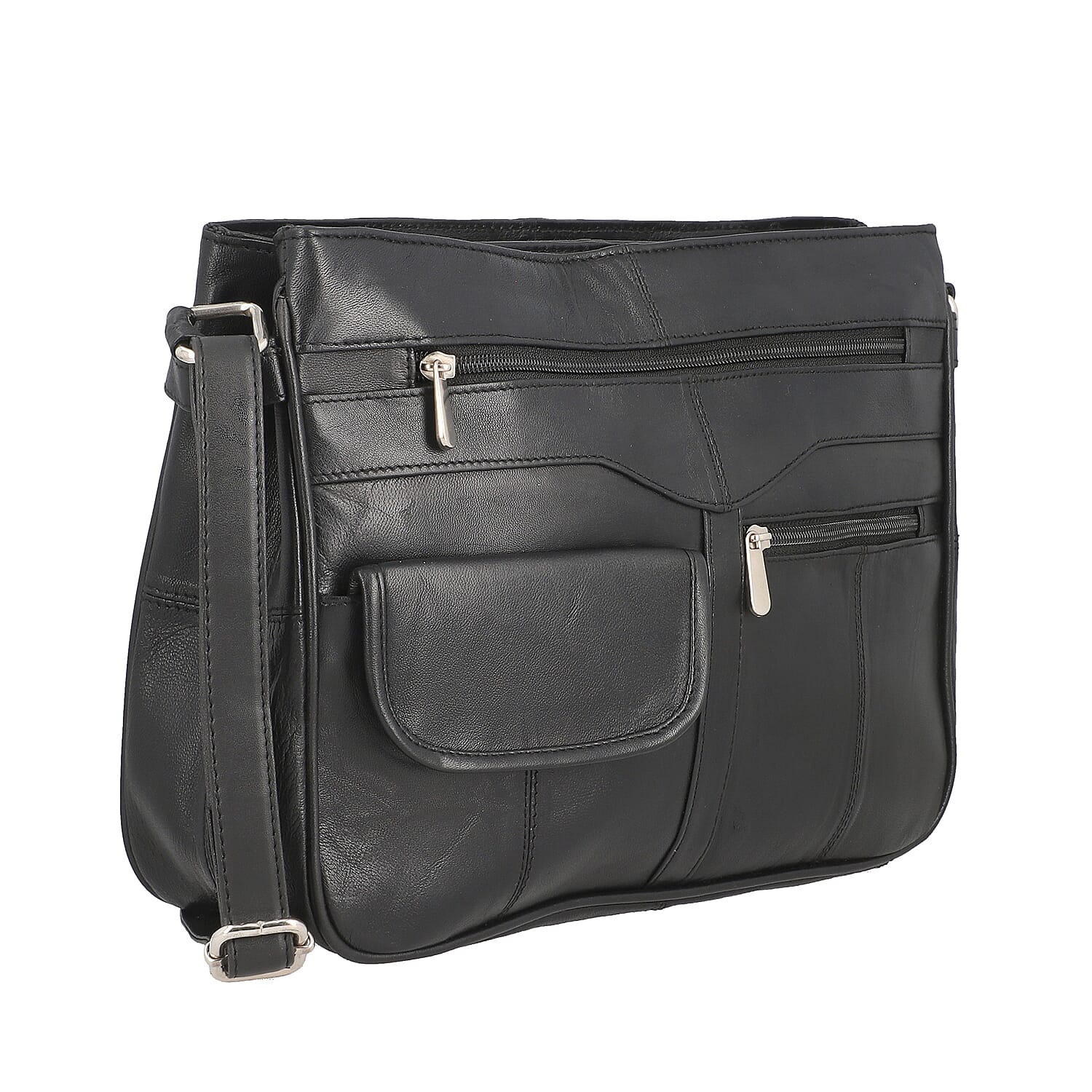 New Age - 100% Genuine Leather Crossbody Bag with Multiple Pockets and Adjustable Shoulder Strap (Size 30x23x8cm) - Black