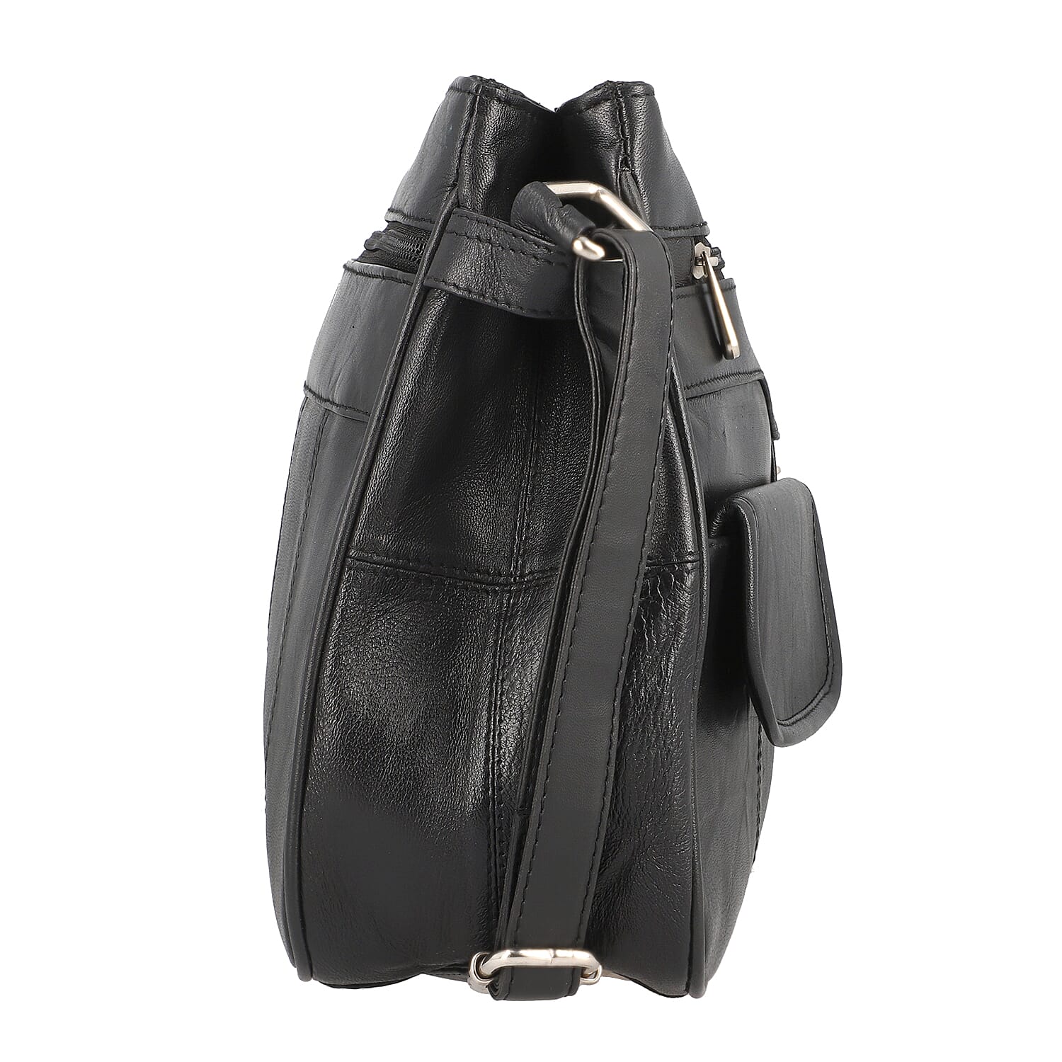 New Age - 100% Genuine Leather Crossbody Bag with Multiple Pockets and Adjustable Shoulder Strap (Size 30x23x8cm) - Black