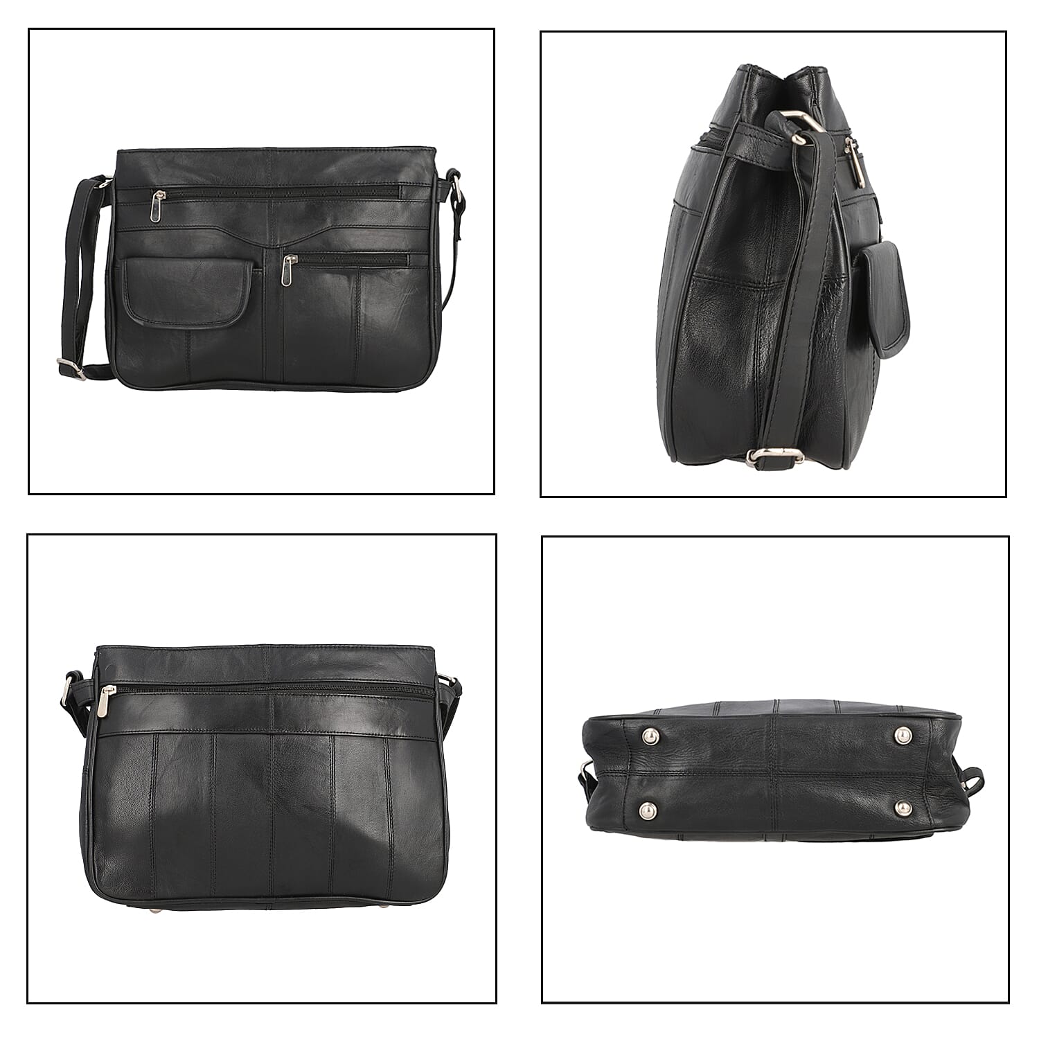 New Age - 100% Genuine Leather Crossbody Bag with Multiple Pockets and Adjustable Shoulder Strap (Size 30x23x8cm) - Black