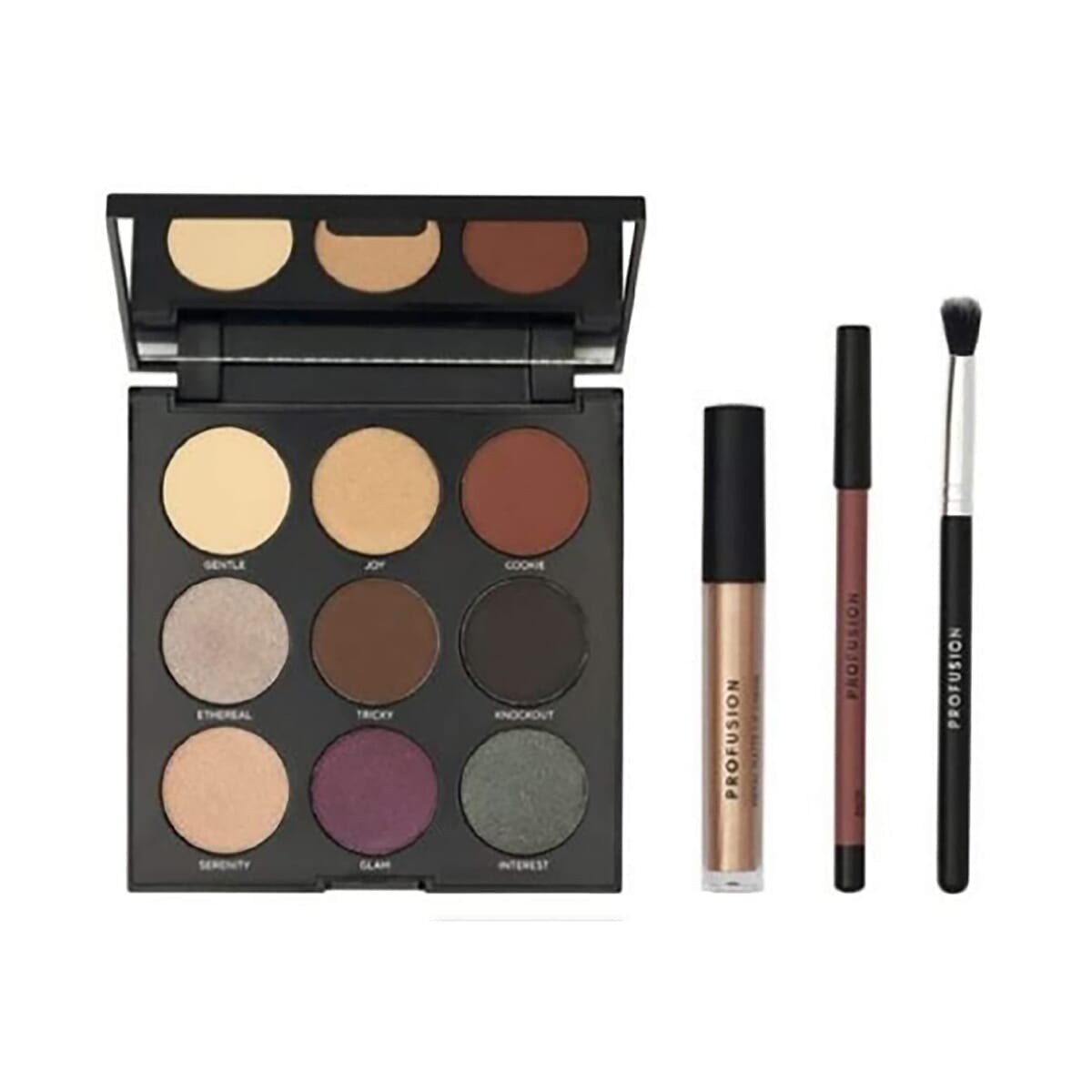 Profusion Cosmetics: Mixed Metals Eyes & Lips (Incl. 9 Eyeshadow Palette, Matte Lip Liner, Lip Creme & Blending Eyeshadow Brush) - Glam