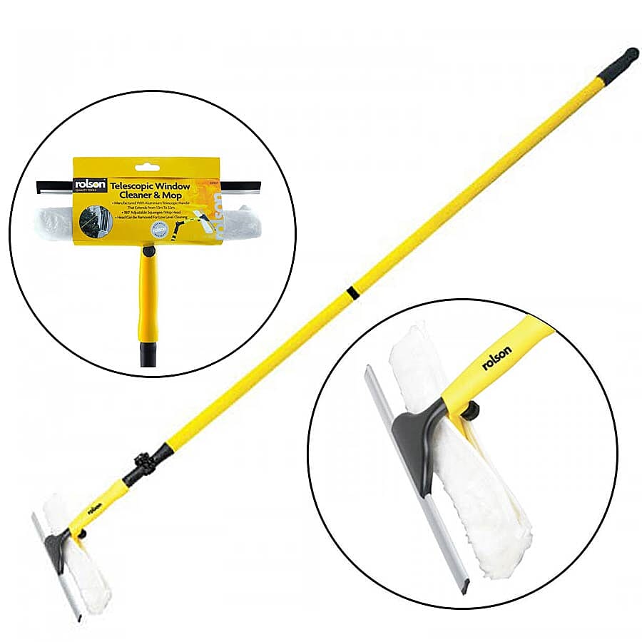 ROLSON Telescopic Window Cleaner with Adjustable Mop Head - Yellow