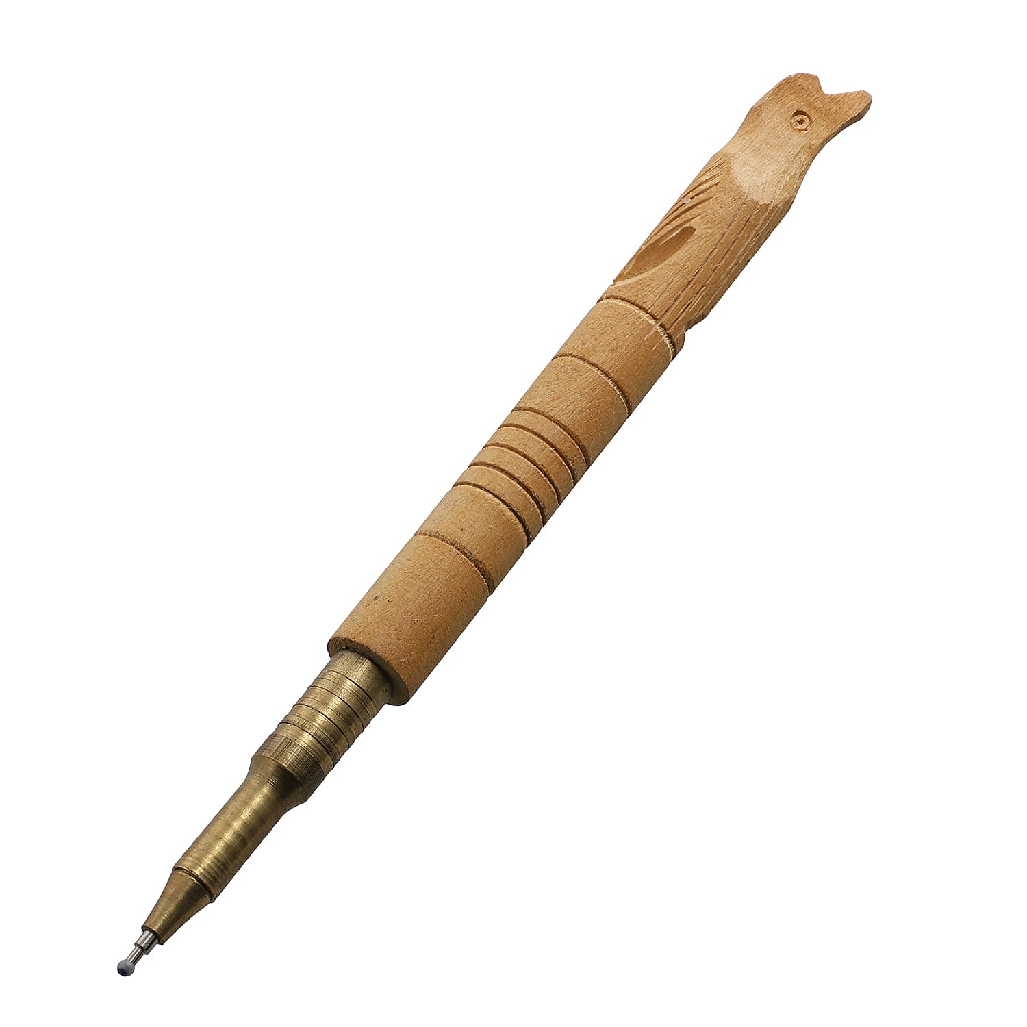 Handmade Paper Notebook with Floral Embossed Genuine Leather Cover and Wooden Pen - Black