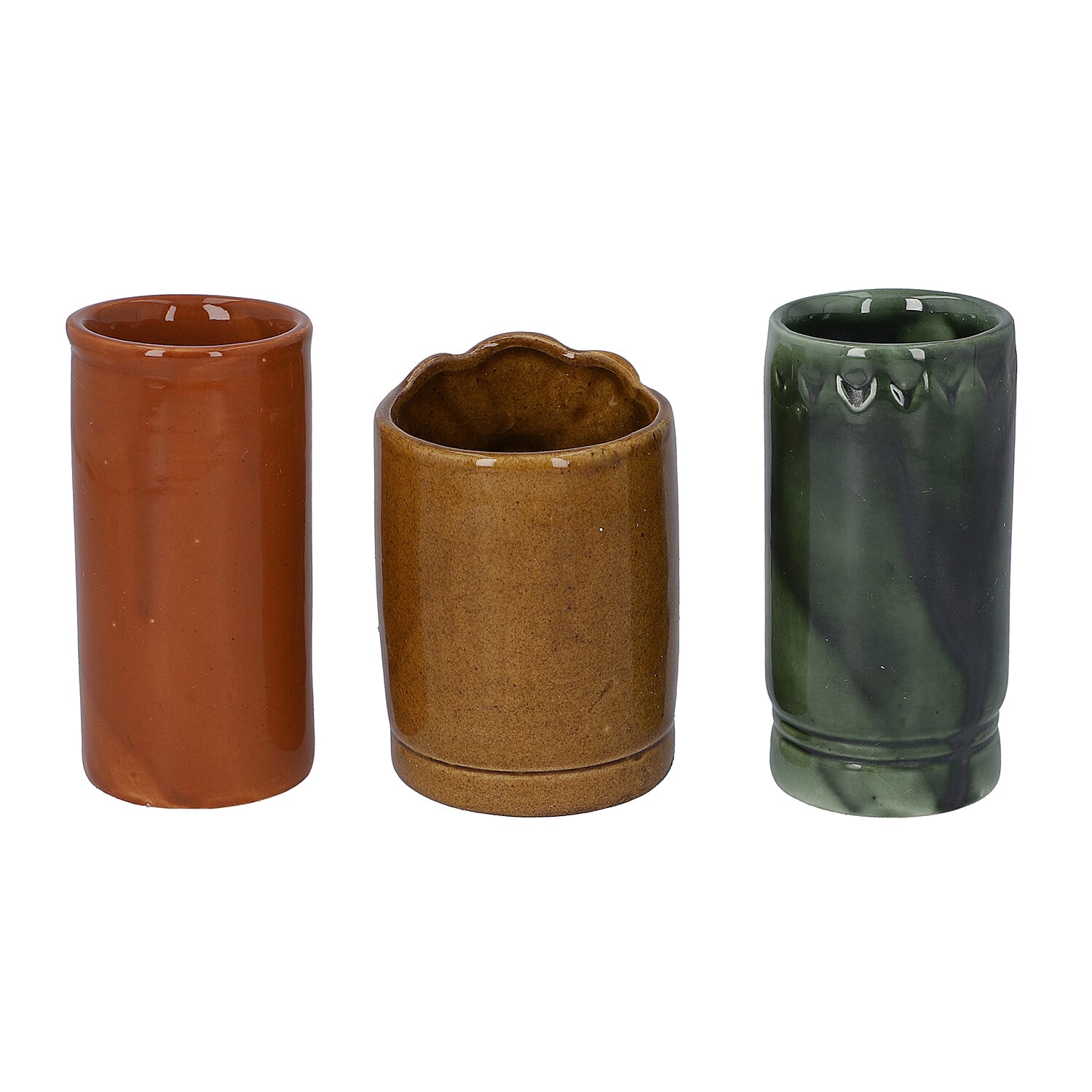 3 Piece Set - Ceramic Tiki Mug - Grey, Light and Dark Brown