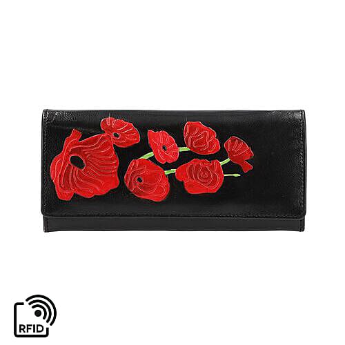 SUKRITI 100% Genuine Leather  RFID Wallet (Size 21.59x11.43cm) - Black