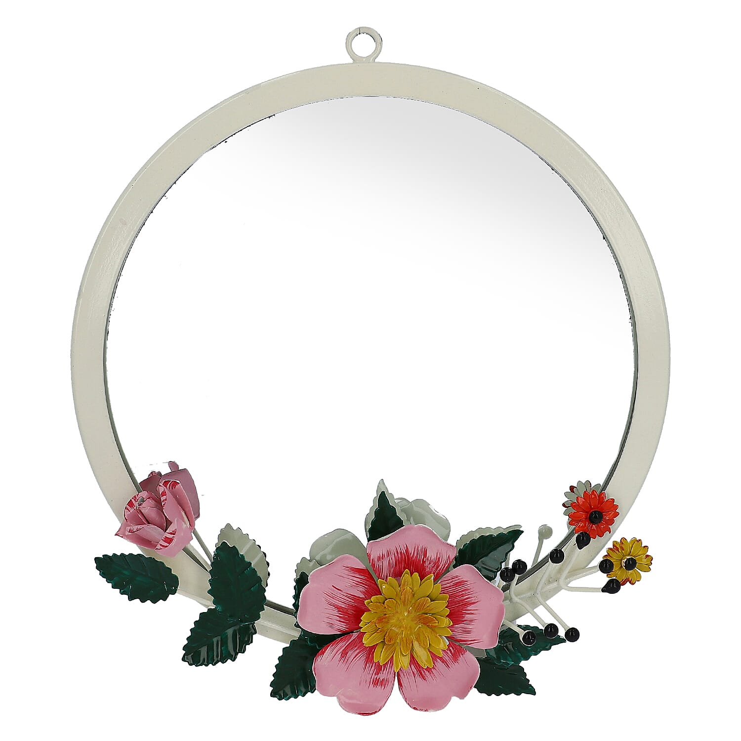 Handmade and Handpainted Floral-Design Wall Mirror (25x25cm)