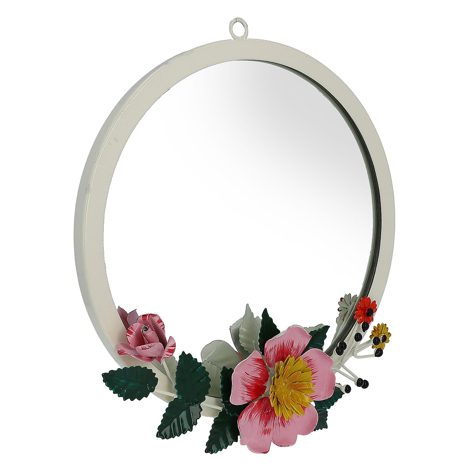 Handmade and Handpainted Floral-Design Wall Mirror (25x25cm)
