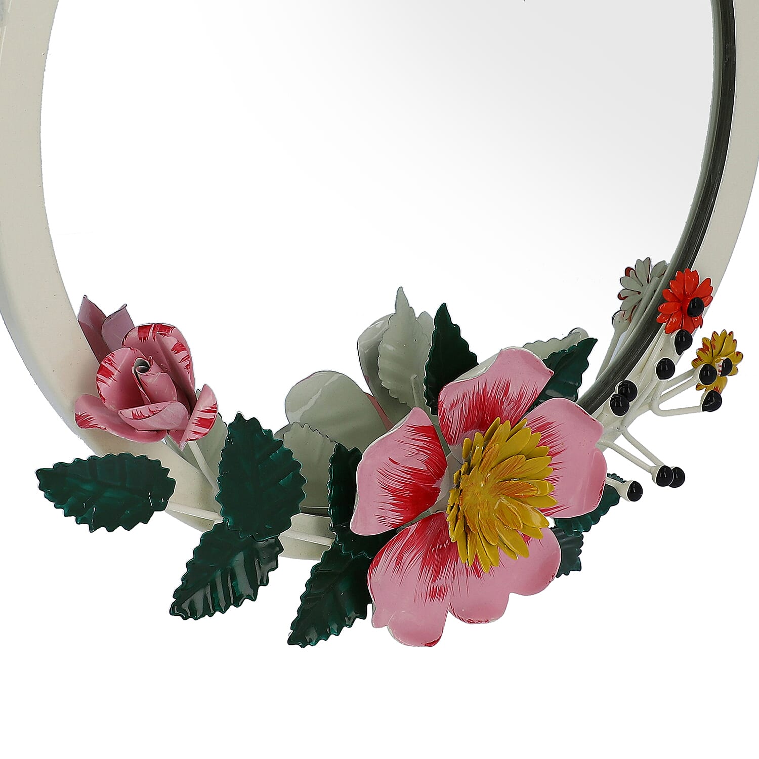 Handmade and Handpainted Floral-Design Wall Mirror (25x25cm)