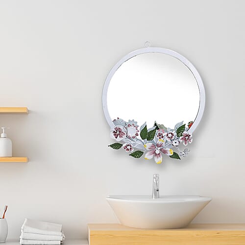 White Handcrafted Decorative Floral Wall Mirror