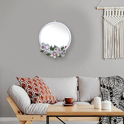 White Handcrafted Decorative Floral Wall Mirror