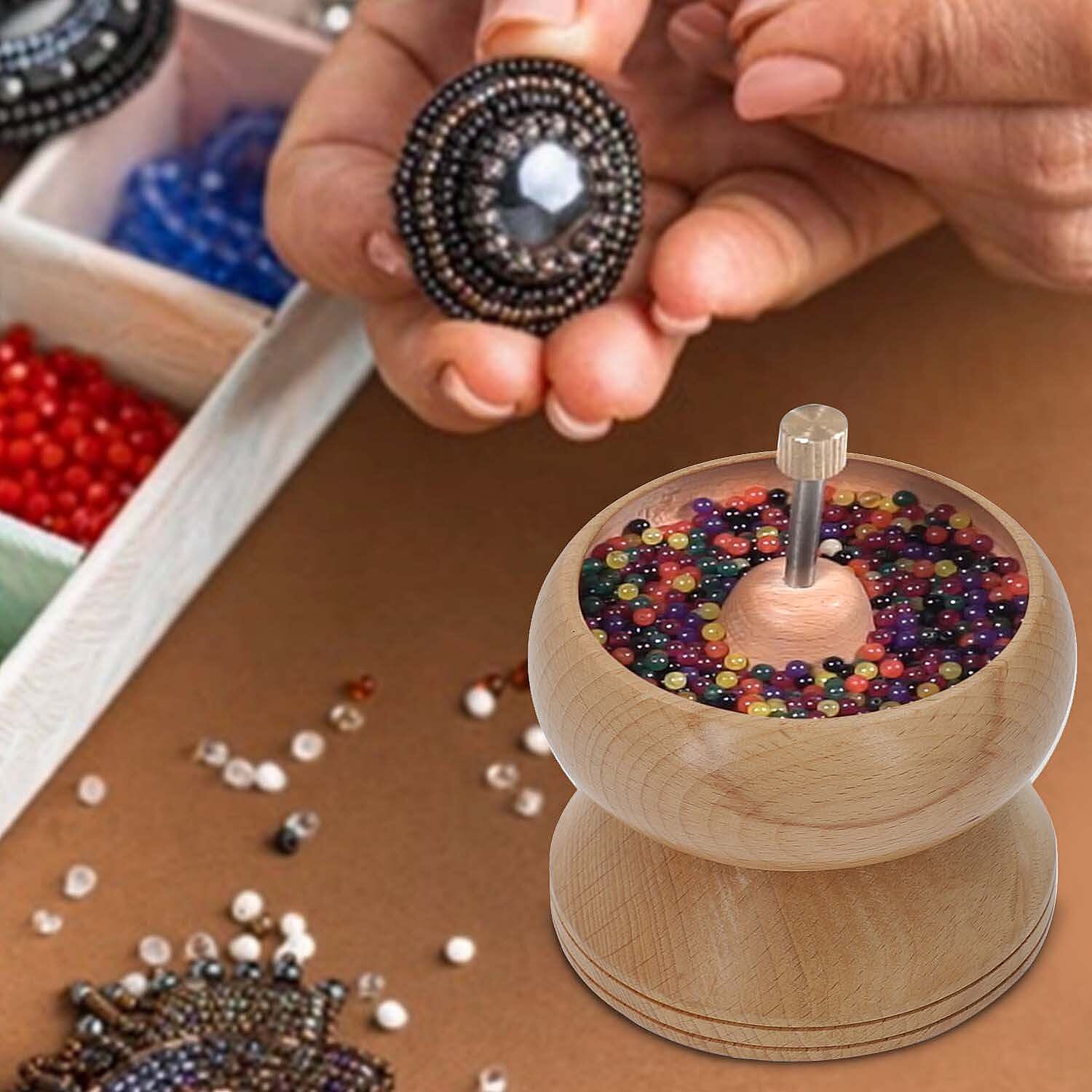 Pine Wooden Gem Workshop Bead Spinner with Stainless steel Curved Needle (Size 13x11 cm)