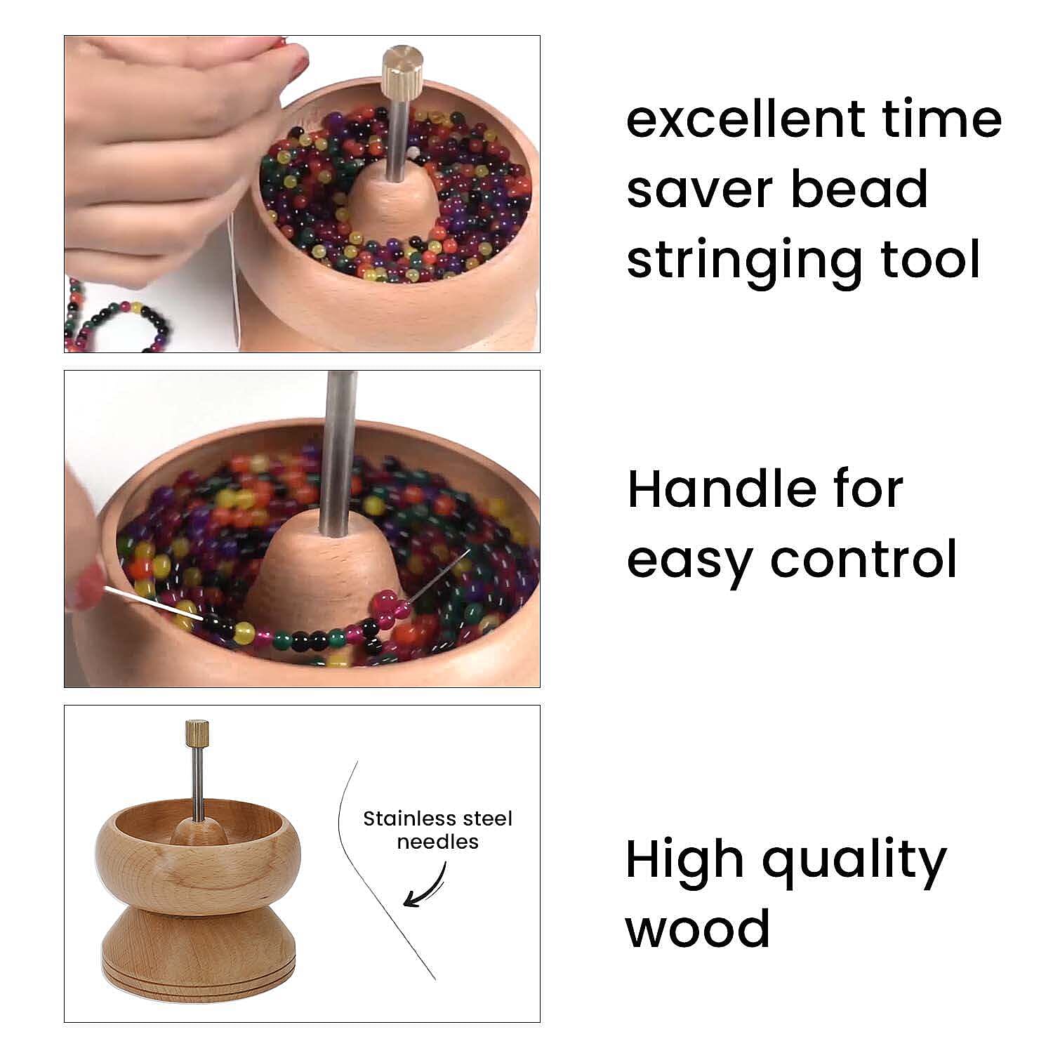 Pine Wooden Gem Workshop Bead Spinner with Stainless steel Curved Needle (Size 13x11 cm)