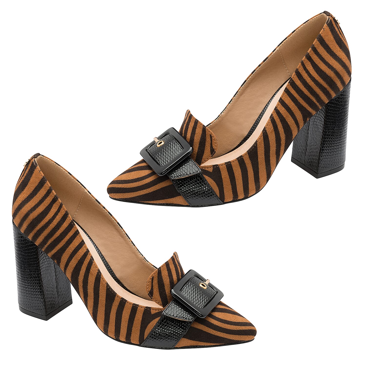Ravel Lincoln Tan Zebra Print Block Heel Court Shoes