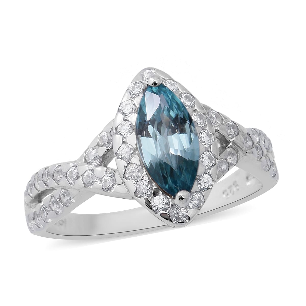 Ratnakiri Blue Zircon and Natural Cambodian Zircon Ring in Rhodium Overlay Sterling Silver 2.53 Ct