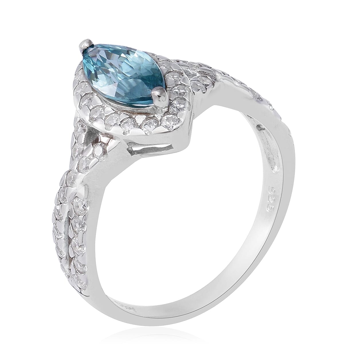 Ratnakiri Blue Zircon and Natural Cambodian Zircon Ring in Rhodium Overlay Sterling Silver 2.53 Ct