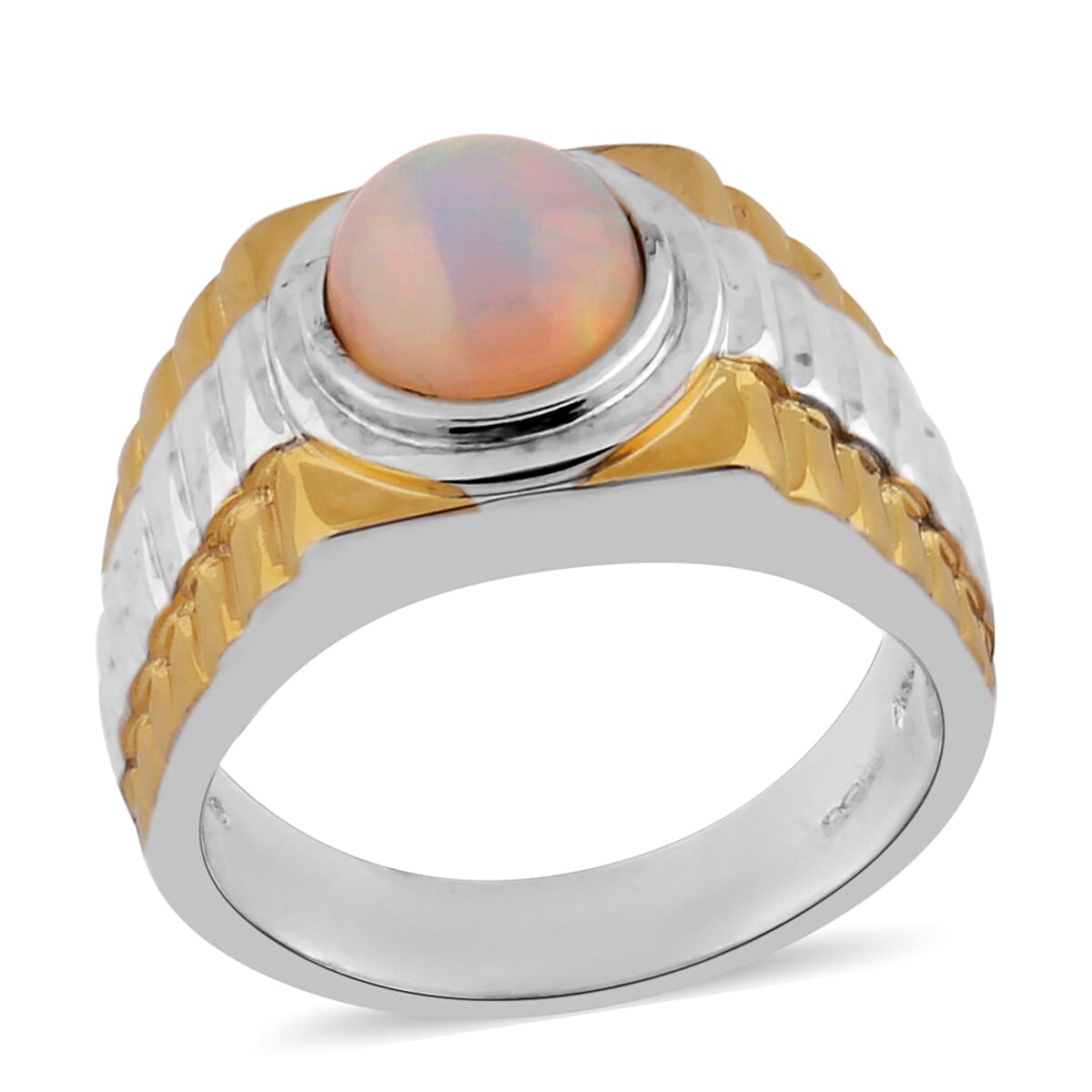AA Ethiopian Welo Opal Ring in Two Tone Plated Sterling Silver 1.35 Ct, Silver wt 8.50 Gms
