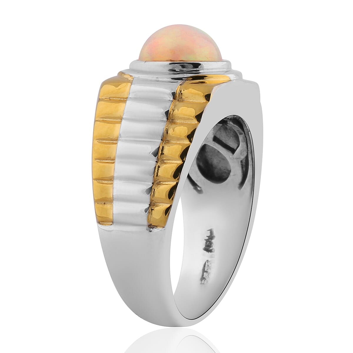 AA Ethiopian Welo Opal Ring in Two Tone Plated Sterling Silver 1.35 Ct, Silver wt 8.50 Gms