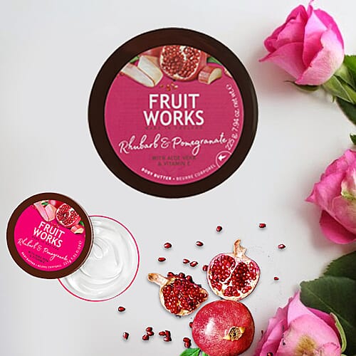 FruitWorks: Rhubarb & Pomegranate Body Butter (With Aloe Vera & Vitamin E) - 225 Gms