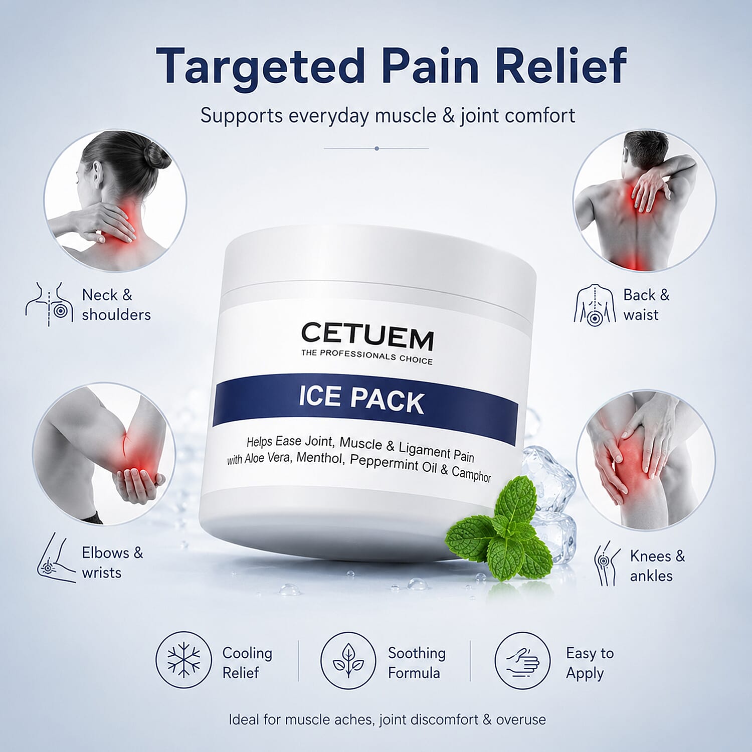 Cetuem Ice Pack for Muscles - Joint Pain Relief Cream - 100ml
