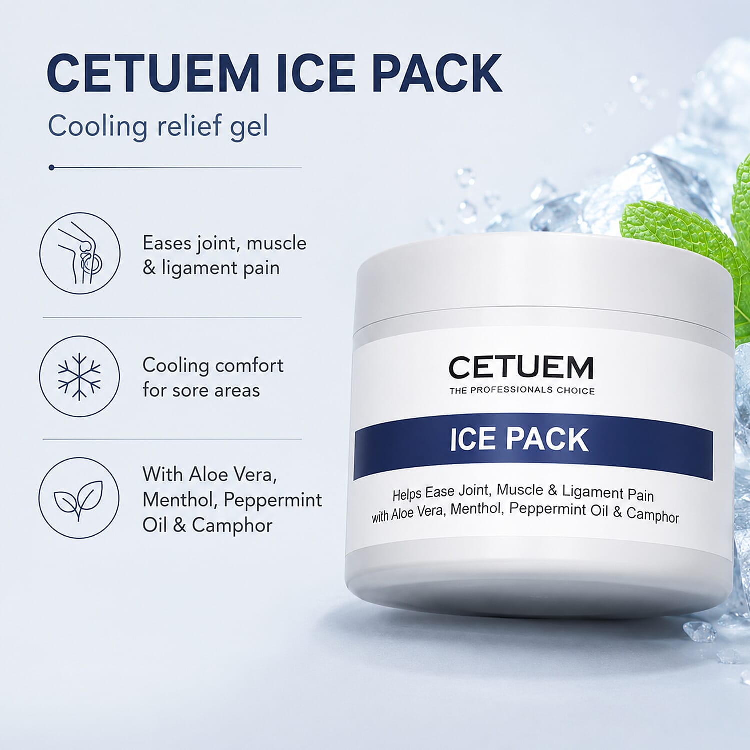 Cetuem Ice Pack for Muscles - Joint Pain Relief Cream - 100ml