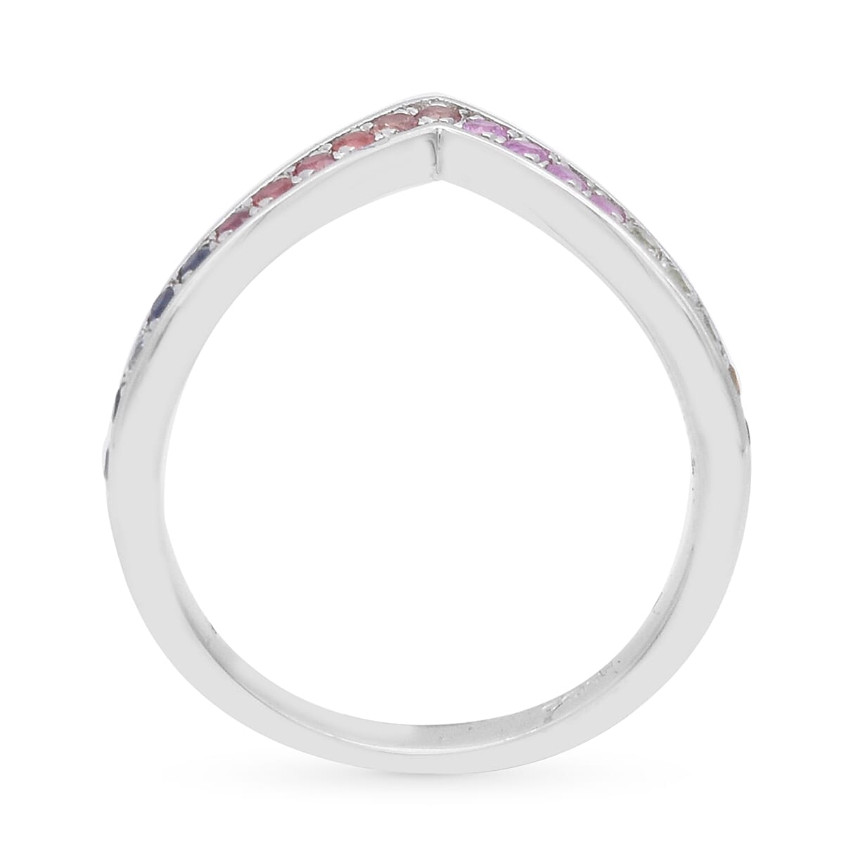 RACHEL GALLEY Enkai Gemstone Collection - Rainbow Sapphire Wishbone Ring in Rhodium Overlay Sterling Silver
