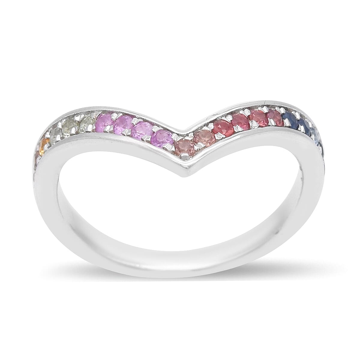 RACHEL GALLEY Enkai Gemstone Collection - Rainbow Sapphire Wishbone Ring in Rhodium Overlay Sterling Silver