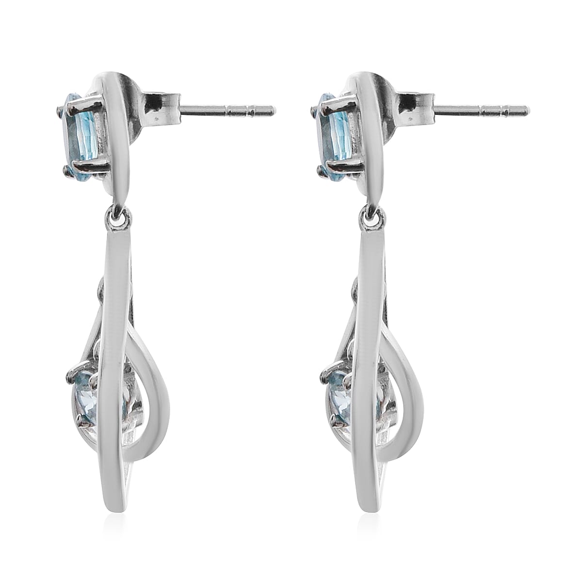 Ratanakiri Blue Zircon Dangle Earrings in Rhodium Overlay Sterling Silver 2.88 Ct