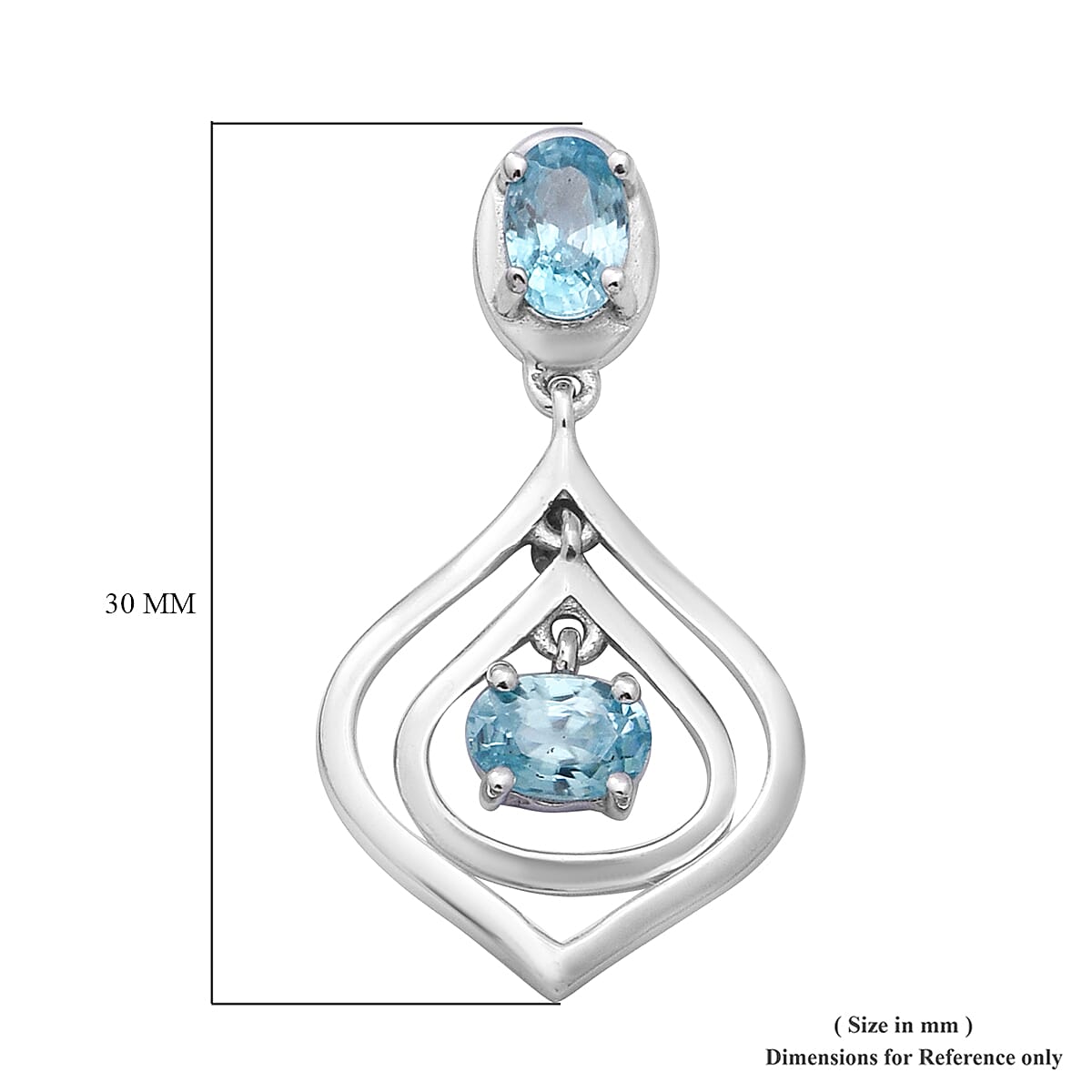 Ratanakiri Blue Zircon Dangle Earrings in Rhodium Overlay Sterling Silver 2.88 Ct