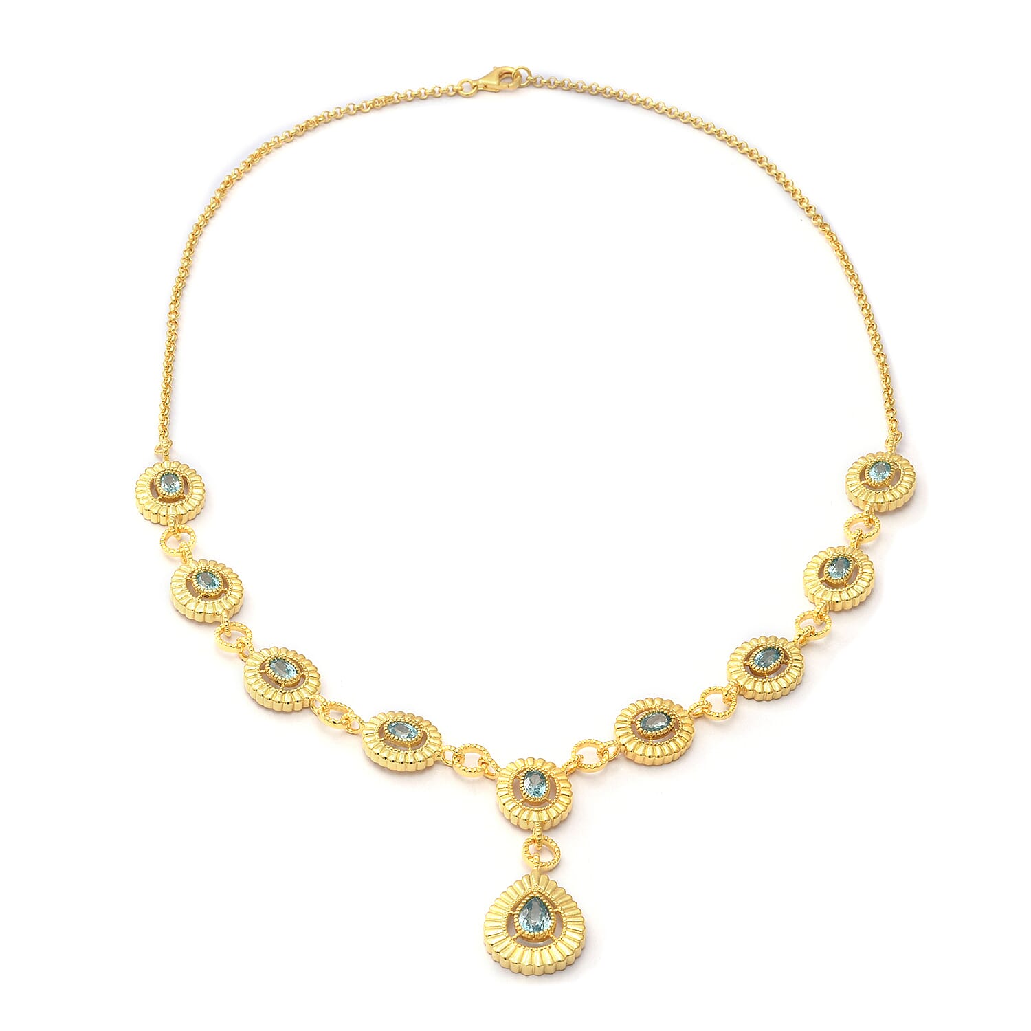 Ratanakiri Blue Zircon Necklace (Size 21) in Yellow Gold Overlay Sterling Silver 7.98 Ct, Silver Wt. 28.60 Gms