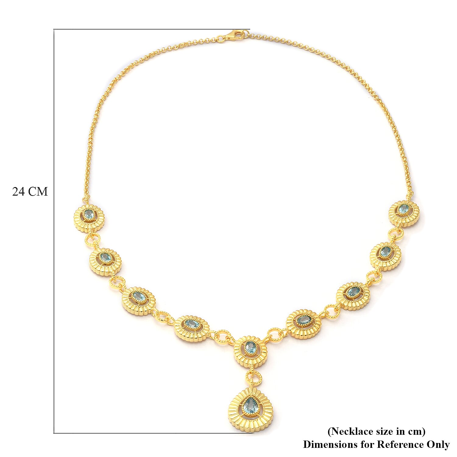 Ratanakiri Blue Zircon Necklace (Size 21) in Yellow Gold Overlay Sterling Silver 7.98 Ct, Silver Wt. 28.60 Gms