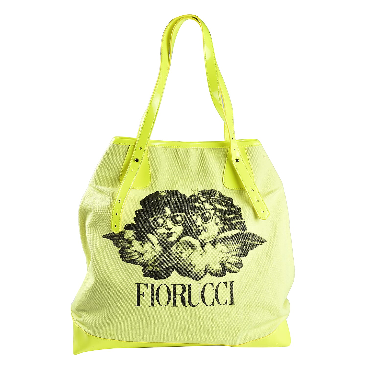 FIORUCCI Eco-Friendly Angle Printed Canvas Tote Bag with Zipper Closure (Size 39x17x31 Cm) - Neon Yellow