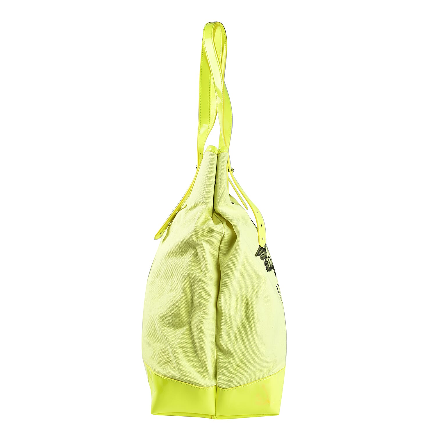 FIORUCCI Eco-Friendly Angle Printed Canvas Tote Bag with Zipper Closure (Size 39x17x31 Cm) - Neon Yellow