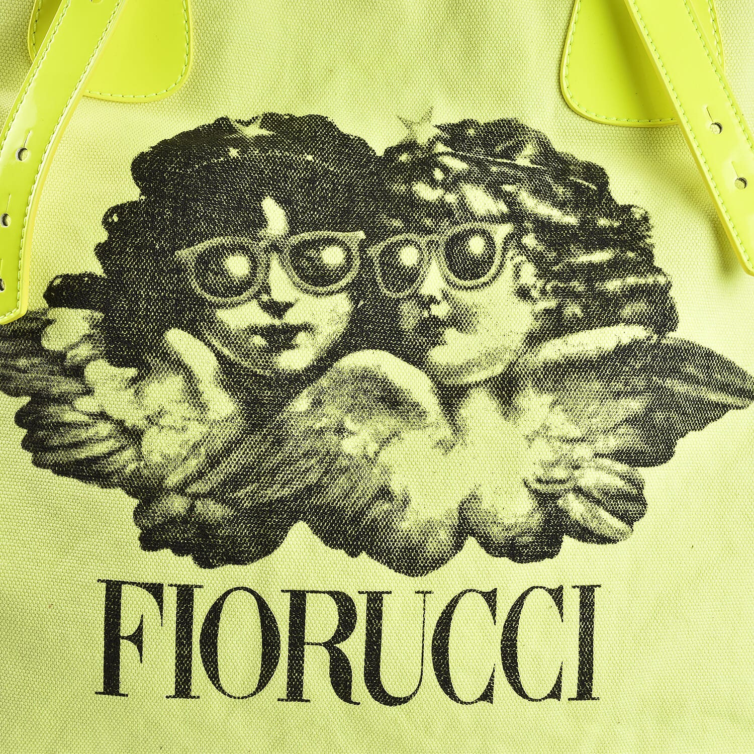 FIORUCCI Eco-Friendly Angle Printed Canvas Tote Bag with Zipper Closure (Size 39x17x31 Cm) - Neon Yellow