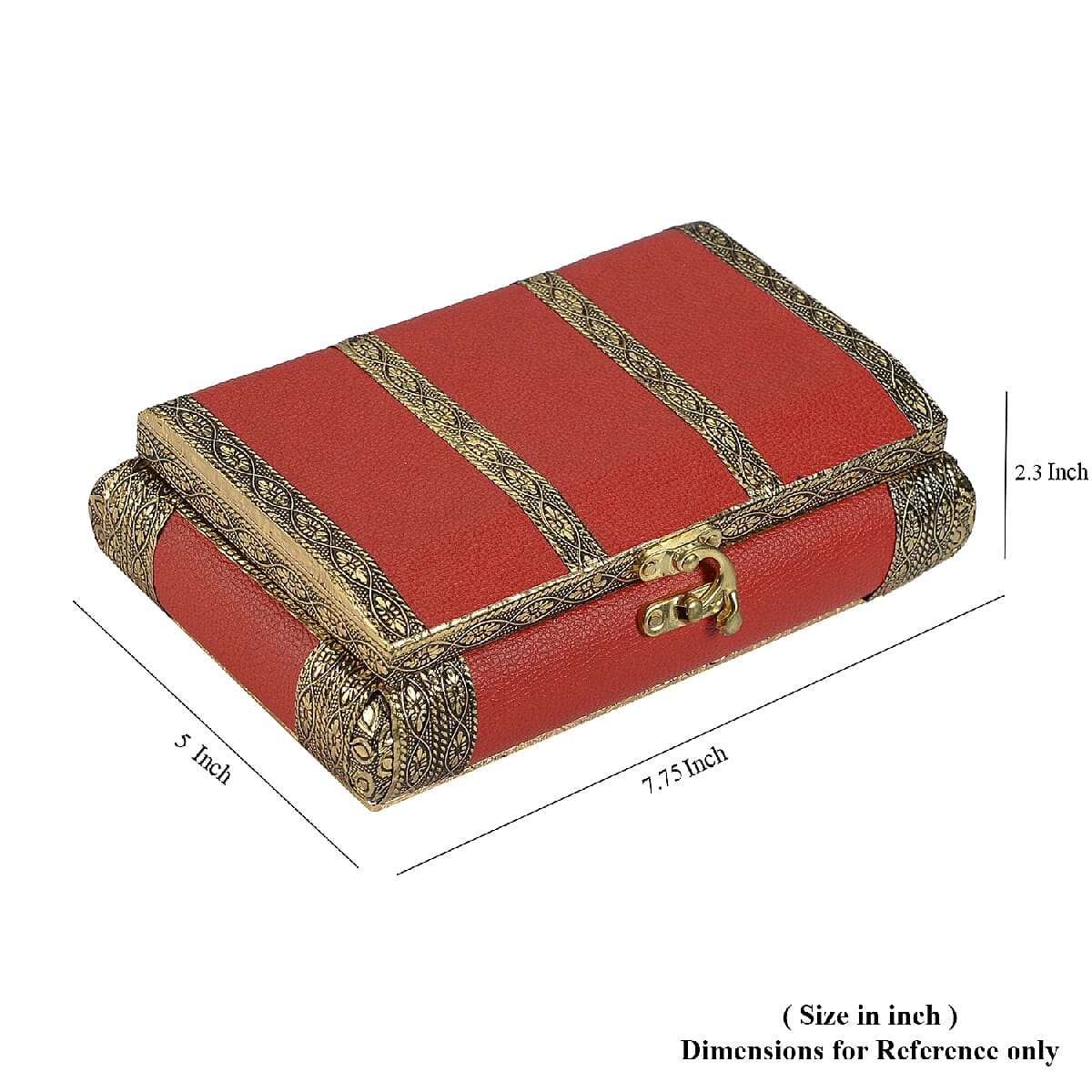 Handcrafted Red Colour Eco Leatherette, Floral Engraved Aluminum Jewelry Box (Size 18x12x6cm)