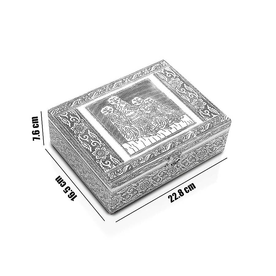 Meerkat Family Embossed Jewellry Box with Movable Tray in Silver Tone (22.8x16.5x7.6)