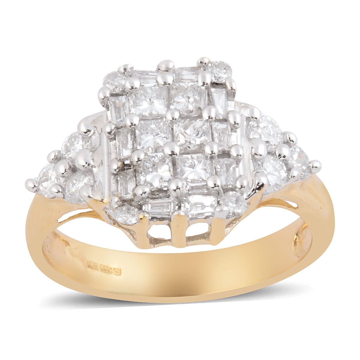 9K Yellow Gold Natural White Diamond (I2-H-I) Ring 0.74 ct, Gold Wt. 4.60 Gms