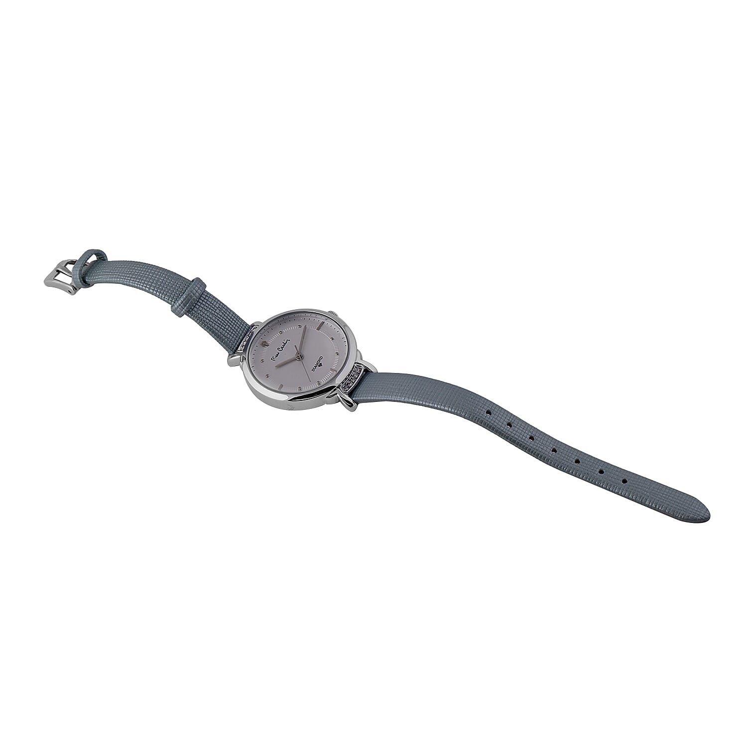 4 Piece Pierre Cardin Diamond Collection Ladies Set - Includes Diamond Studded Light Blue Leather Strap Watch, Pendant with Chain (Size 18 with 2 inch Extender) and Set of 2 Crystal Stud Earrings