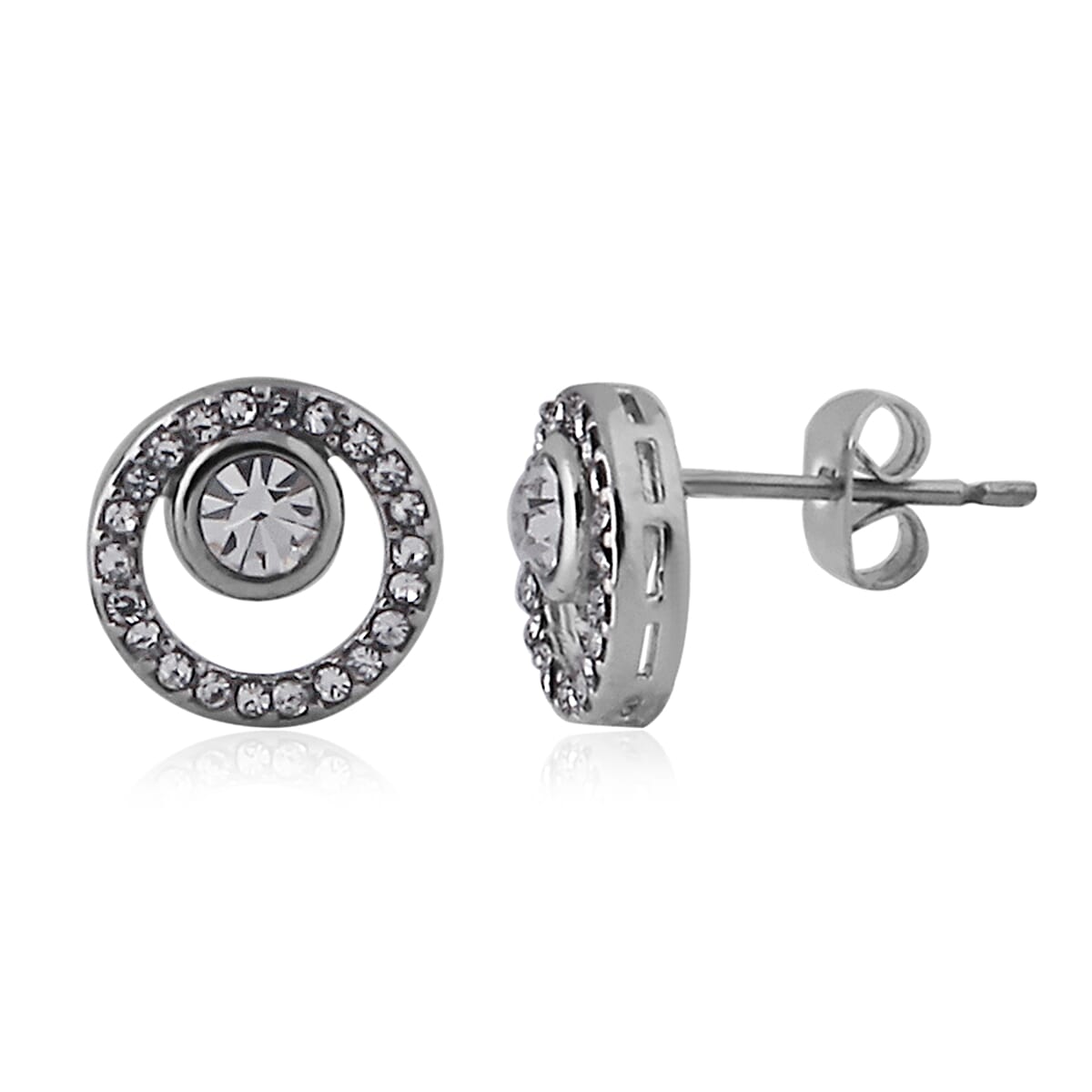 4 Piece Pierre Cardin Diamond Collection Ladies Set - Includes Diamond Studded Light Blue Leather Strap Watch, Pendant with Chain (Size 18 with 2 inch Extender) and Set of 2 Crystal Stud Earrings