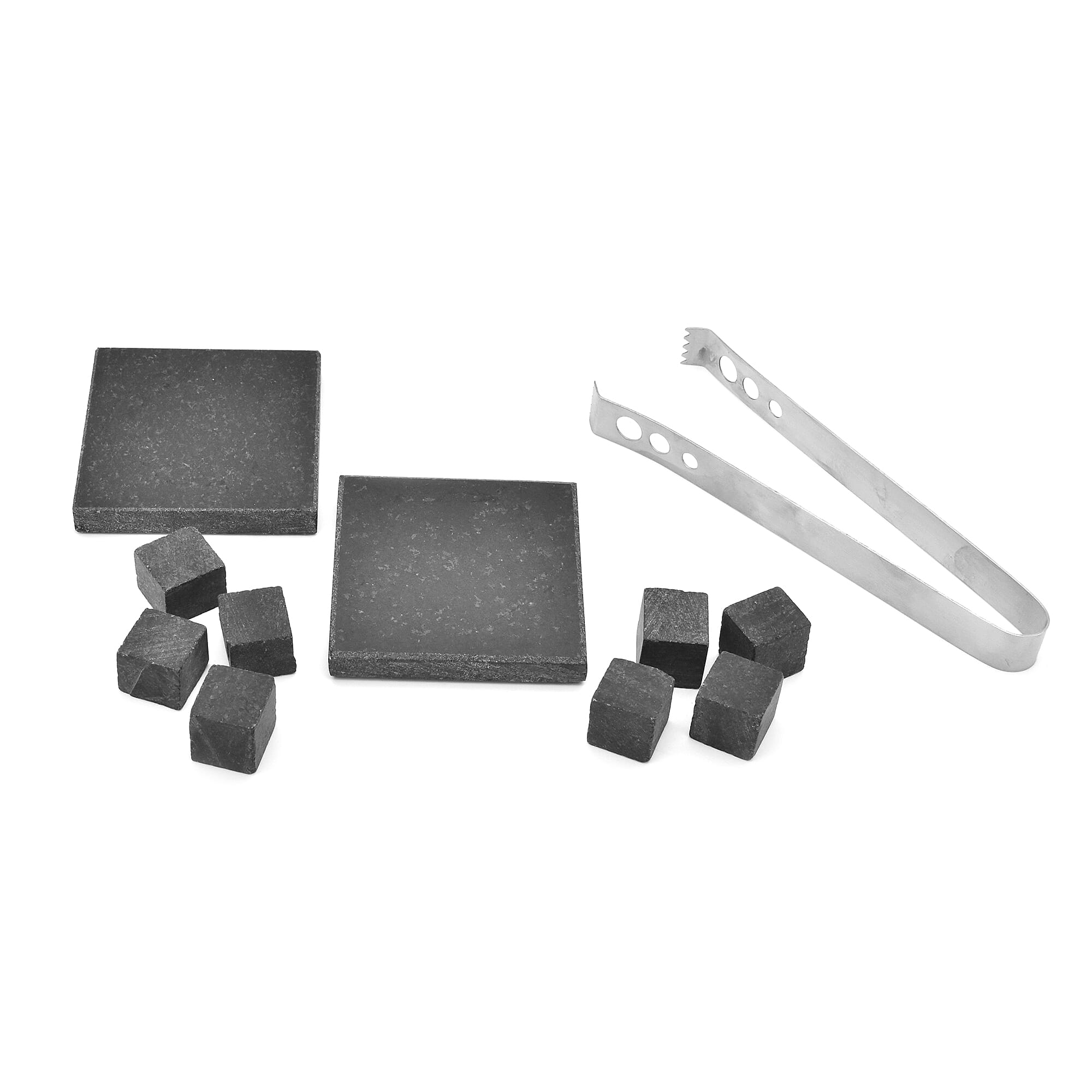 Set Of 2 Whiskey Glasses, Coasters, Chilling Stones & Pair Of Tongs in Wooden Gift Box