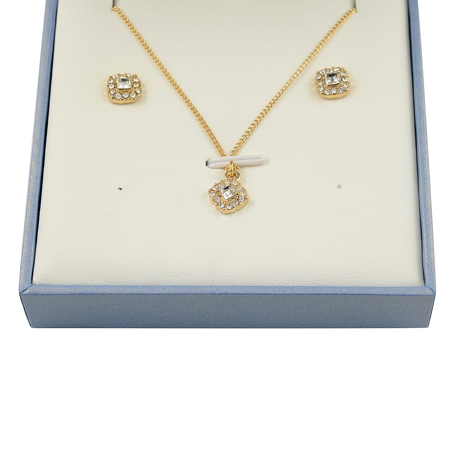 2 Piece Set - ETERNITY  Square Shape Necklace (Size 18 with 2 inch Extnder) and Earrings (with Push Back) in Gold Tone