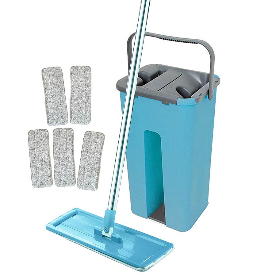 Davis & Grant Flat Mop with Dual Bucket - 5 heads - Blue
