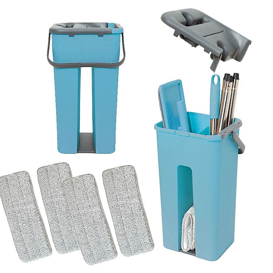 Davis & Grant Flat Mop with Dual Bucket - 5 heads - Blue