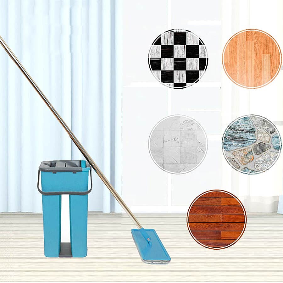 Davis & Grant Flat Mop with Dual Bucket - 5 heads - Blue