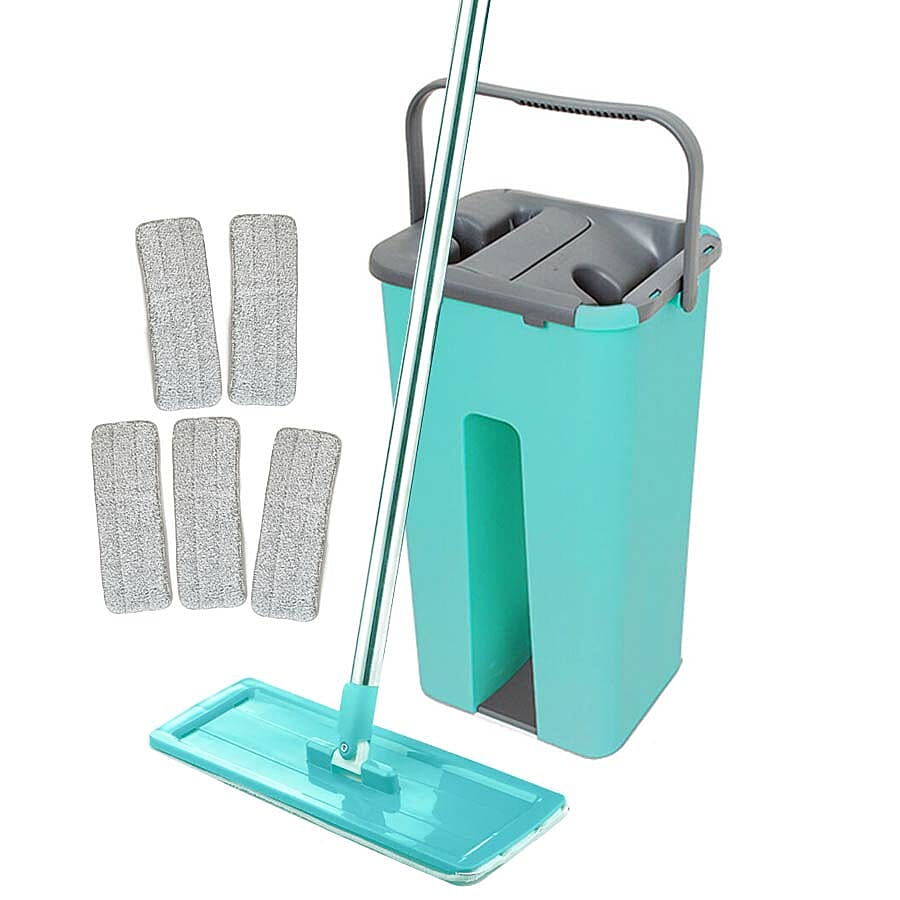 Davis & Grant Flat Mop with Dual Bucket - 5 Heads - Green