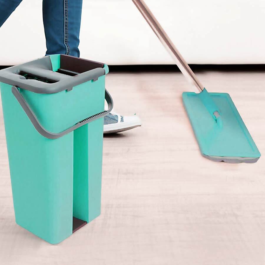 Davis & Grant Flat Mop with Dual Bucket - 5 Heads - Green