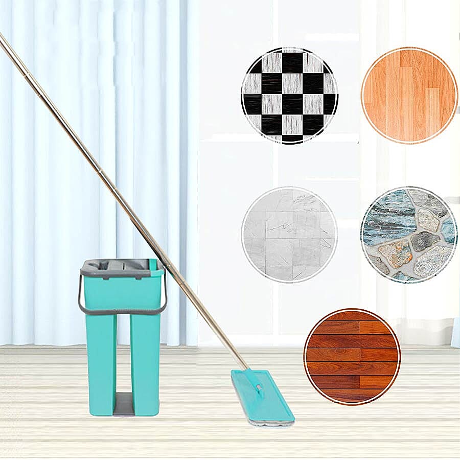 Davis & Grant Flat Mop with Dual Bucket - 5 Heads - Green